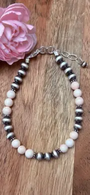 Sterling Silver Pink Conch Shell 6mm 7 Inch 925 Pearls Bead Bracelet