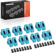 A-Premium 16Pcs Blue Aluminum Engine Roller Rocker Arms with Needle Bearings Compatible with Chevy SBC 350, 1.5 Ratio, 3/8" Studs