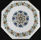Octagon Marble Coffee Table Top Floral Pattern Inlay Work Side Table for Bedroom