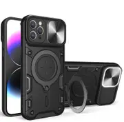 case For iPhone 12 Pro Slide Camera Lens Protection and Built in 360 Rotatable Ring Holder - Black
