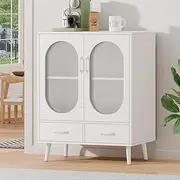 ALFORDSON Buffet Sideboard with Drawers, Chest Storage Cabinet with Transparent Fluted Doors, Tall Cupboard for Living Room, Office and Kitchen, 80x40x100cm, White