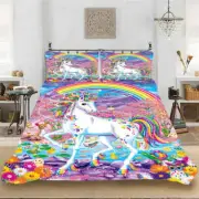 Great Rainbow Unicorn Hoofs Up 3D Quilt Duvet Doona Cover Set Pillow case Print