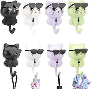 EukyPlace 4 Pack Cute Cat Wall Hooks, Bathroom Towel Hook and Coat Hooks, Self-Adhesive Wall Hook, Decorative Bathroom Accessories for Kitchen, Bedroom, Office