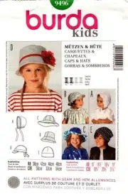 Burda Sewing Pattern 9496 Burda Kids Hats