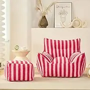 UYSOFRCV Bean Bag Chair Cover, Simple Stripe Design Seat Recliner Indoor Lazy Lounger with No Filling Soft Teddy Velvet Beanbag Sofa for Adult Teen Children, Only Cover,Pink