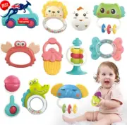 12Pcs Baby Rattle & Teether Set - Sensory Toys for Newborns & Toddlers 0-12M