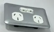 15 Amp Double GPO DGPO Wafer Silver Cover Slim Slimline Double Power Point 15A