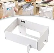 sifteng Foldable Trash Bag Holder Hanging Trash Holder Wall Mounted Multifunctional Garbage Bag Holder Frame for Bathroom Kitchen (White)