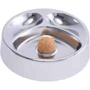 6.75 Lucienne Mirror Silver Metal Round 2 Pipe Hold Ashtray with Knocker Cork