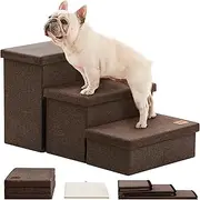 Love's cabin Dog Stairs for High Bed 18" H,Foldable Pet Stairs for Small Medium or Large Dogs Puppy with Storage for Bed or Couch,Cat Dog Steps Ramp with Zip up to 210 lbs(Coffee,3 Steps no Condo)