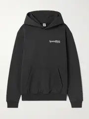 [Sporty & Rich] Sporty & Rich - Printed Cotton-jersey Hoodie - Black - small small Black