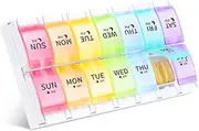 Opret Large Pill Organiser Box 7 Day 2 Times a Day, AM PM Weekly Tablet Organiser, Unique Push Button Open with 14 Compartments