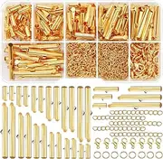 EuTengHao 540Pcs Slider Clasp Kit, Beading Tube Slide Cord Ends Slide Tube End Bar with Lobster Clasp Chain Extender Jewelry Finding Kit for Beading Necklace Bracelet Jewelry Making (6 Sizes, Gold)