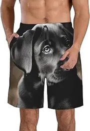 [FJWSLCH] Black Labrador Puppy Men's Swim Trunks Quick Dry Swimming Board Shorts Drawstring Hawaiian Beach Shorts