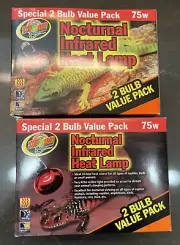 75 W (4) Infrared Reptile Heat Lamp Bulbs, Red Heat & 100W Heat emitter. New