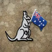 KANGAROO & JOEY AUSTRALIAN FLAG Australia Souvenir Embroidered Patch Iron-On