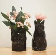 Vase Pot Ceramic Black Cat Figurine Flower Succulent Flower Animal Home Decor