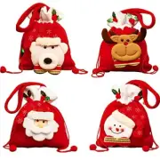 Christmas Drawstring Gift Bag 4 Pack Xmas 3D Design Fabric Wrapping Gift Bags