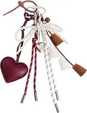 [QTMY] Heart Tassel Bow Beaded Braided Keychain Bag Charms for Handbag Purse Backpack Accessories Bogg Bag,369, Brown, Dark Red,white