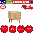 Bedside Table 2 Drawers Storage Rubber Wood