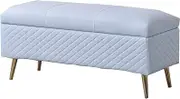 Storage Footstool PU Leather Ottoman Foot Rest Stool Footstool for Toy Box Bed End Shoe Bench Hallway Seating Storage Stool(Sky Blue,60x40x45cm)