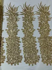 3D Peacock Beaded Feathers - Gold Embroidered Sequins Bead Vegas Design By Panel