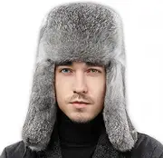 [YXCFEWD] Winter Hat Ushanka Russian Fur Hat for Men with 100% Rabbit Fur Aviator Windproof Hat, Grey, X-Large, Gray, XL