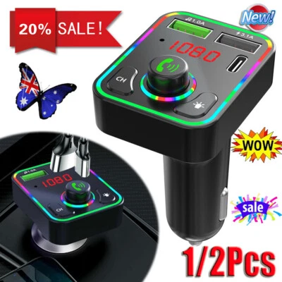 1/2Pcs Car Bluetooth FM Transmitter Wireless USB Charger MP3 Player Handsfree FV