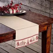 CABIN CHRISTMAS TABLE RUNNER 13X48" RED ANTIQUE WHITE CABIN SCENE