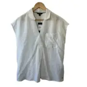 Tommy Hilfiger White Semi-Sheer Cap Sleeve V-Neck Top Women's Medium NEW