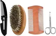 Beavorty 1 Set Dual Sided Wooden Beard Comb with Bristle Brush and Scissors Portable Grooming Kit for Men Soft Pocket Beard Brush for Effortless and Styling for Care