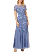 Adrianna Papell Beaded Mesh Illusion Gown