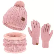 Womens Winter Beanie Hats Touchscreen Gloves Neck Scarf Warmer Set Warm Knit ...