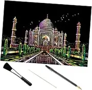 Toyvian 1set Scratch Painting Kit with Bamboo Rod Brush Scratch Paper Create Taj Mahal Art for Boys and Girls for Home School Activities