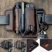 Sheath Multitool Leather With Pen Holder Sheath EDC Pocket Organizers Brown