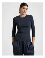 [Fine Day] Rib Long Sleeve Tee in Navy