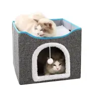 Cat Bed for Indoor Cats Cube House, Covered Cat Cave Beds & Furniture with Sc...