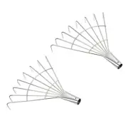 8 Flat Tines Leaf Rake Replacement, 2 Pcs Folding Grass Tool, Silver