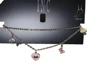 INC Set Of Two Gold Tone Anklets Ankle Bracelets, Beaded, Charms, Evil Eye