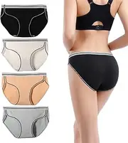 [Yunleeb] Womens Underwear Cotton Mid Rise Briefs Full Coverage Cotton Striped Hipster Panties for Women 4 Pack