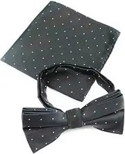 [Zasel] Mens Black With Silver Stars Matching Bow Tie & Pocket Square Set Black, Silver