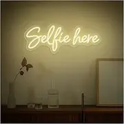 Sign Lamp Selfie Here Neon Lights USB Powered, Wall Decor for Photography Studios Parties Beauty Salon 20.82cmx53.34cm