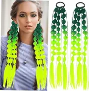 FOMIYES 2pcs Colorful Bubble Braids Hair Extensions Long Afro Puff Wig with Hair Ties for Women for Festival Rave and Music Events Ponytail Extension