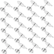 MUELODSIC 100pcs Earring Accessories Earrings Posts Flat Pad Flat Back Dangle Earrings Earring Hardware Earrings Backs Earring Making Findings Jewelry Making Findings Stainless Steel Silver