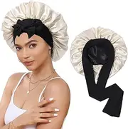 YueJieSelected Silk Bonnet Sleep Cap, Silk Bonnet Sleep Cap, Silk Satin Hair Cap for Night, Sleep Cap Hair Protect Cap Silk Hood for Sleeping (1 Light Powder)