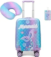 [Inprof] Kid’s Luggage Set 2 Piece Suitcase Set 16’’ Hardside Luggage with Spinner Wheels Girls Boys Carry on Luggage Travel Rolling Luggage Airline Approved, Mermaid Blue, 16 inch