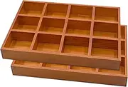 [Cregugua] 2 Pack Wooden Sorting Tray Grid Display Wood Divided Organizer Brown Finished Section Box (12 Compartments,12.9 x 9.1 x 1.55 Inch Each Tray)