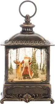 Melrose 86521 Snow Globe Santa and Deer Lantern, 10.25-inch Height, Plastic