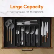 Silverware Drawer Organizer, Expandable 8 Compartments,22.4×15x 2",Large, Black