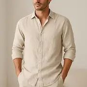Men's Shirt Linen Shirt Summer Shirt Beach Wear Button Up Shirt Plain Vacation Daily Black White Pink Blue Long Sleeve Collar Summer Spring Clothing Apparel Pl